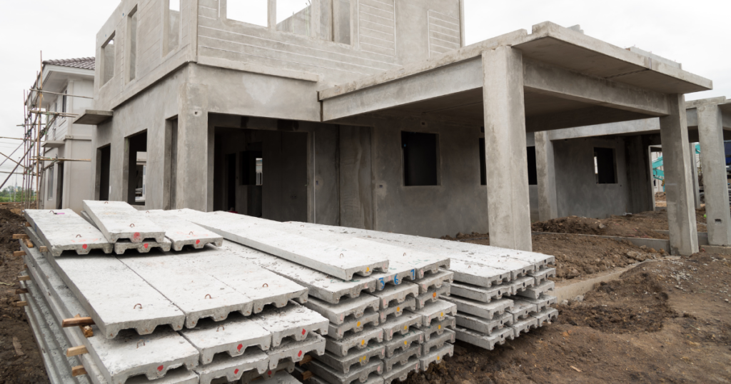 precast pallets outside of home under construction